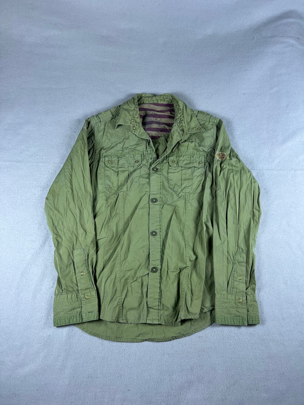 Vintage Quiksilver Shirt Mens L Green Sugar Skull Embroidered Skate Surf Classic